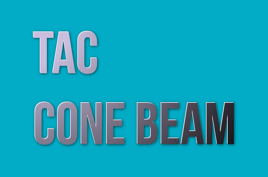 scritta tac cone beam di colore grigio su sfondo azzurro